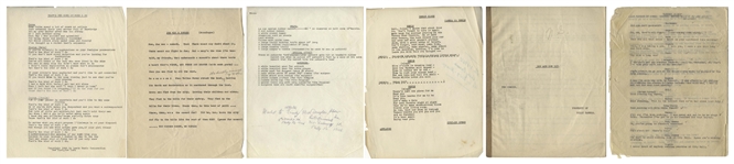 Over 130pp. of Moe Howard's Non-Stooge Comedic Skits & Outlines, Some With Moe's Handwritten Notes -- Includes His Annotated Script for Skit Co-Starring Walt Disney -- Varying Sizes, Good to Very Good